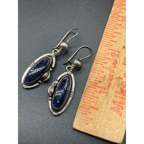 Lapis Lazuli Earrings Blue Semi Precious Stone GF15 Sterling Earrings Ethnic - Picture 3 of 5